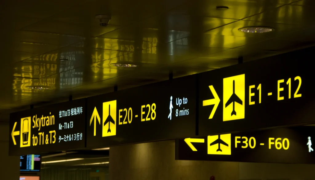 bord op de luchthaven met verschillende terminals en gates om goedkope vluchten te vinden