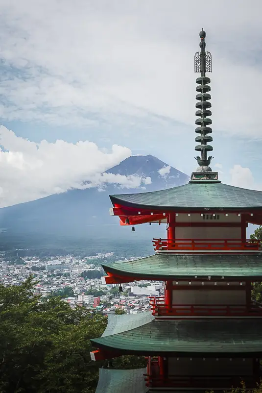 Chureito Pagoda met Mount Fuji op achtergrond – hoogtepunt van onze reisroute Japan Zuid-Korea 3 weken