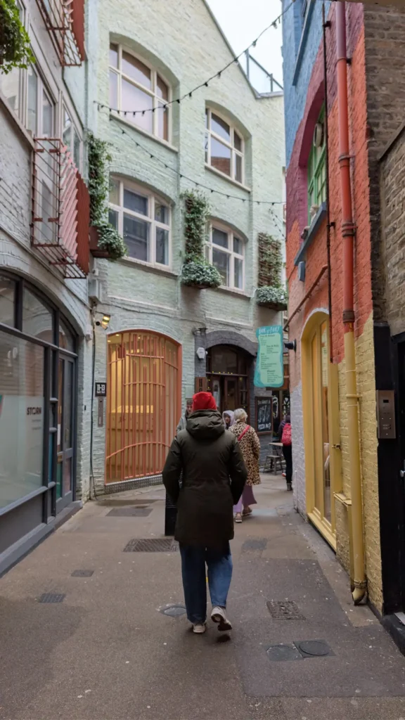 Gezellig straatje Neals Yard met leuke zaakjes en gekleurde gevels