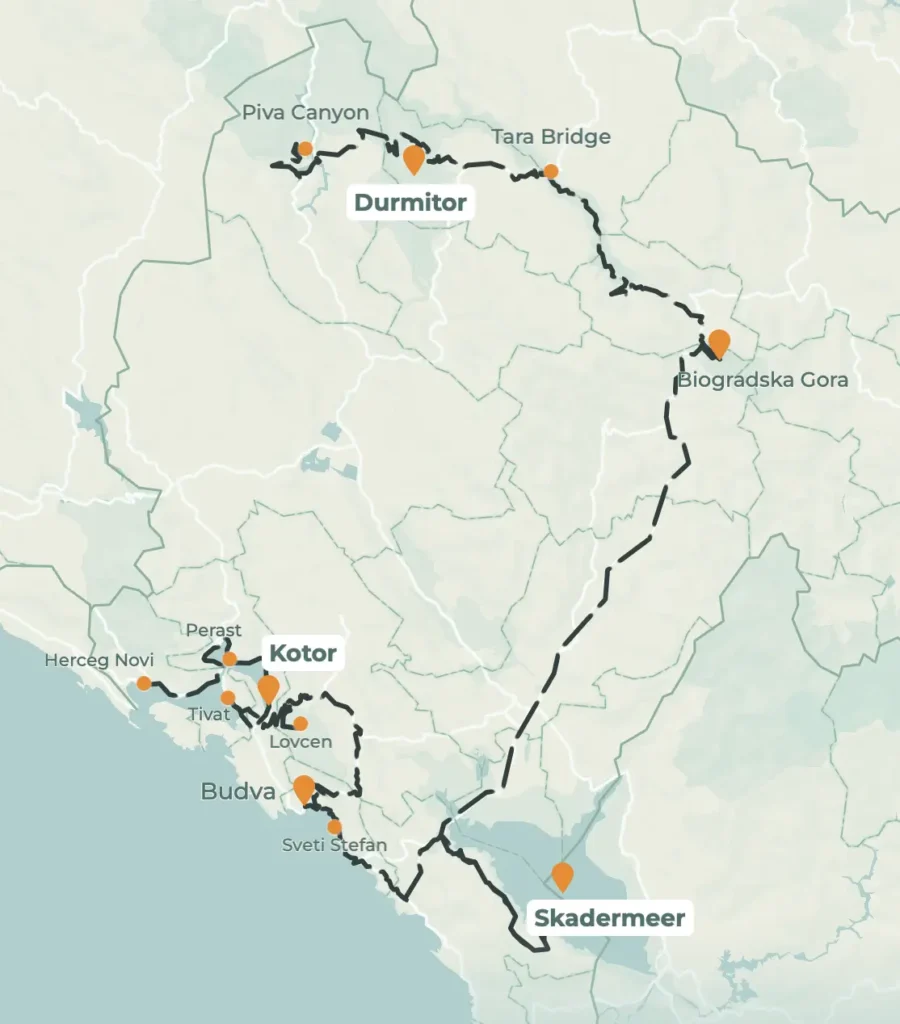 Reisroute van 30 Days Off door Montenegro