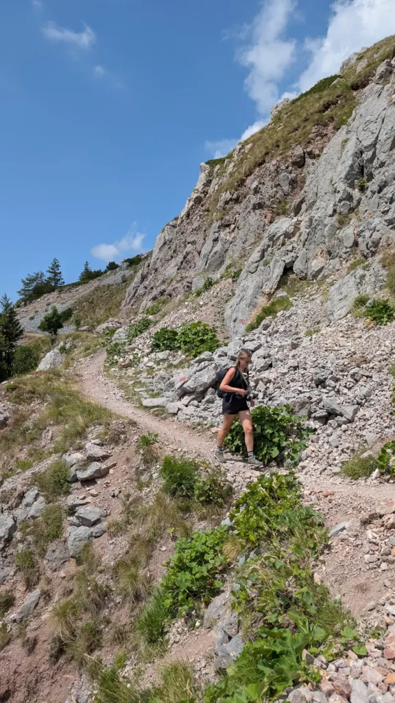 Wandelaar op bergpad in Sutjeska National Park